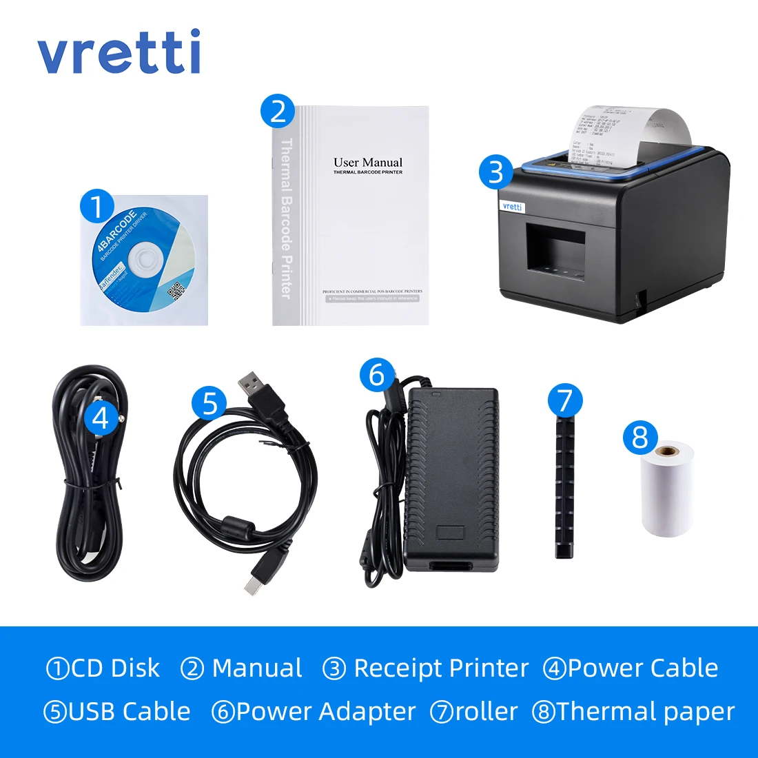 Vretti V330M 80mm Thermal Receipt Printer With USB Serial LAN ESC/POS Command Support Cash Drawer Window Mac Kitchen Restaurant canon pocket printer Printers