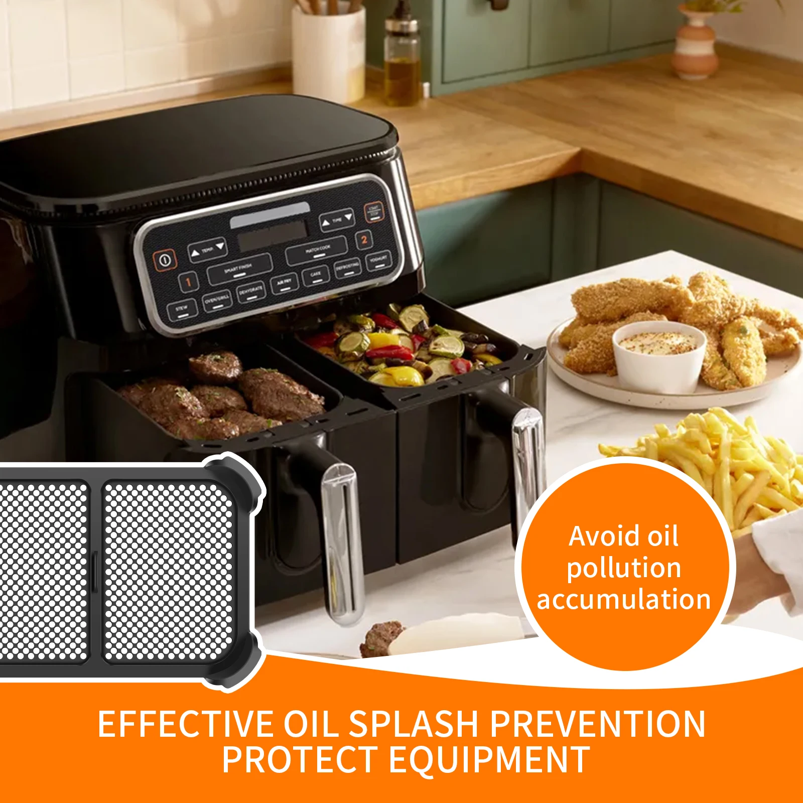 Air Fryer Splash Guard for Ninja AF300 Models Reusable Air Fryer Liners Silicone Air Fryer Splash Pad Shield Baking Accessories