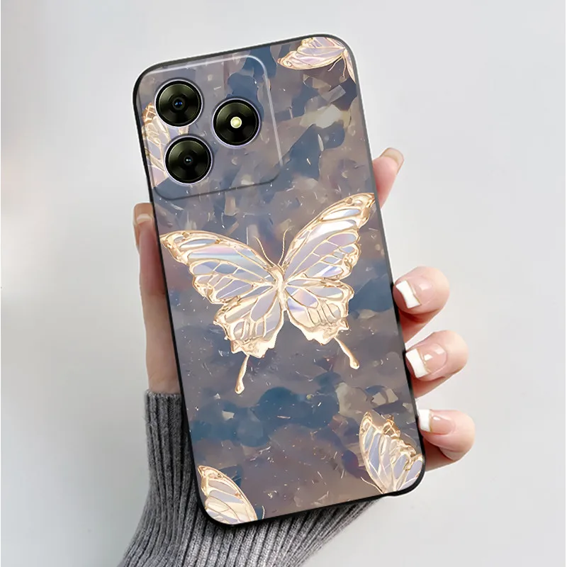 Cute Flower Cartoon Printed Soft Silicone Phone Case — Black Shell Cover