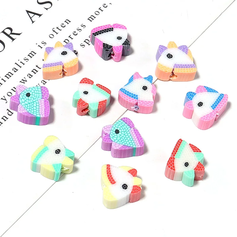10Pcs Soft Pottery Multicolor Mixing Loose Beads Pink Love Envelope Lips Horse For Bracelet Necklace Earrings DIY Jewelry Making