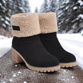 Winter Faux Fur Snow Boots For Women Pull On Comfortable Suede Boots 1