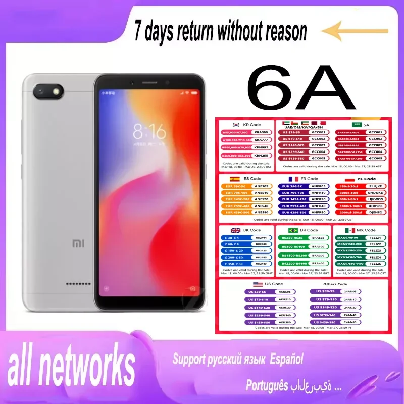 Smartphone Xiaomi Redmi 6A Versione Globale Bluetooth 4.2 1440X720 Pixel