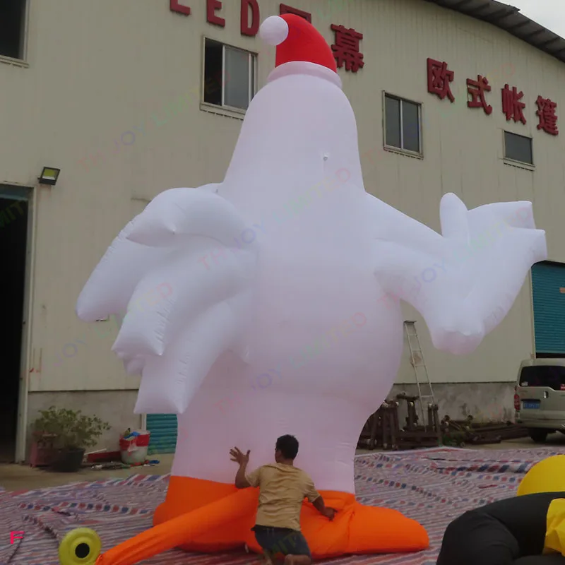 6m 20ft inflatable Christmas Chicken Decoration Giant inflatable rooster cock Chicken with Hat for Advertising free air shipping 3