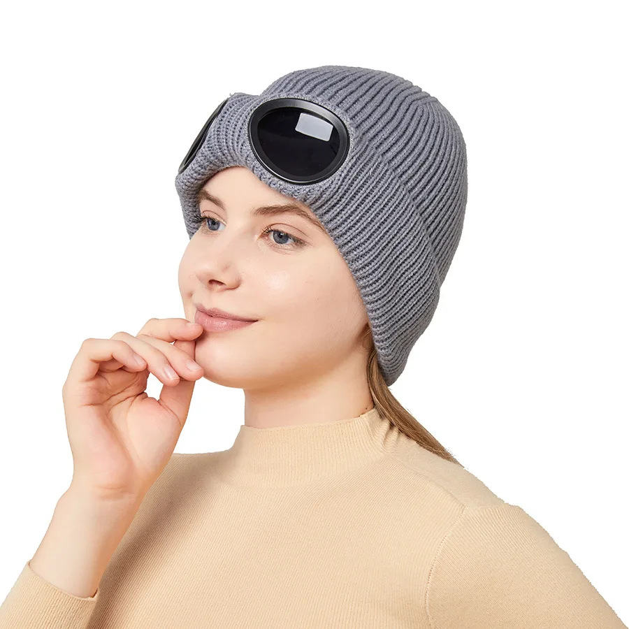 Gorro de aviador con personalidad para mujer, gafas de sol para mantener el calor, de esquí de punto, novedad de invierno - AliExpress