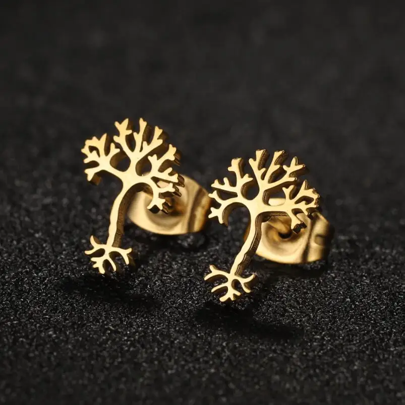 Kleine Edelstahl Blätter Pflanzen Ohrringe für Frauen Vintage Ohr Piercing Ohrstecker für Teenager Zubehör Pendientes – Detail 3