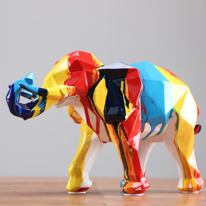

Fashion Splash Color Elephant Statue Resin Decor Home Decoration Accessories Lucky Mother Child Crafts Gift Desktop Ornaments