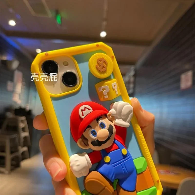スーパーマリオ-iPhone用3Dソフトシリコンケース,耐衝撃性,漫画