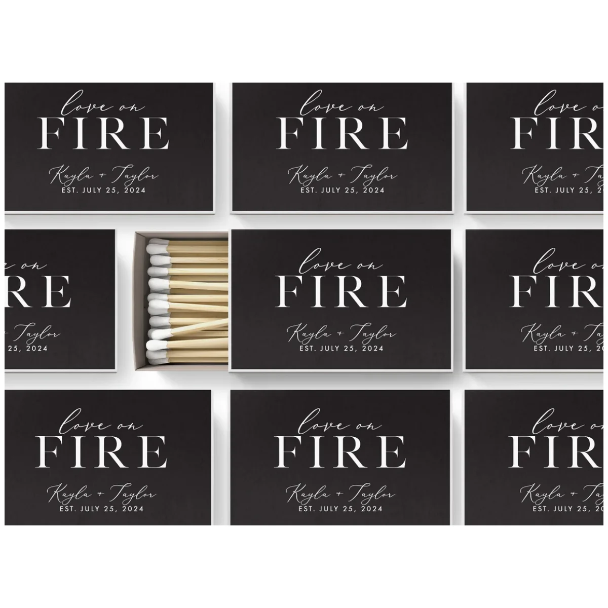 

BULK Wedding Matches SET OF 50 - Custom Matches - Love On Fire - Wedding Favors - Shower Favors - Custom Party Favors - Wedding