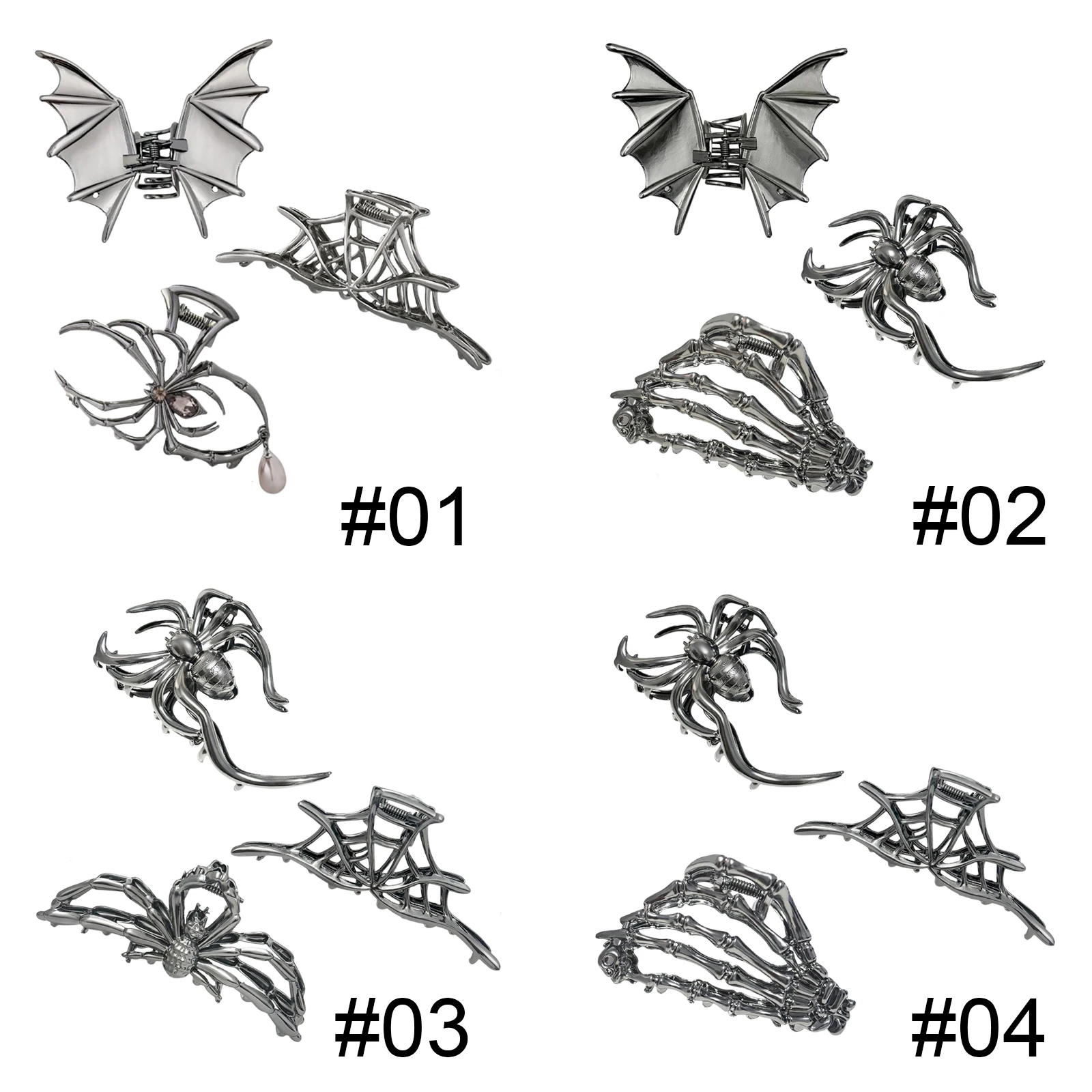 3PCS Halloween Sliver Spider Hair Claw Clips with Pearl Charm Design,Metal Gothic Punk Hair Clips Strong Hold Hair Accessories