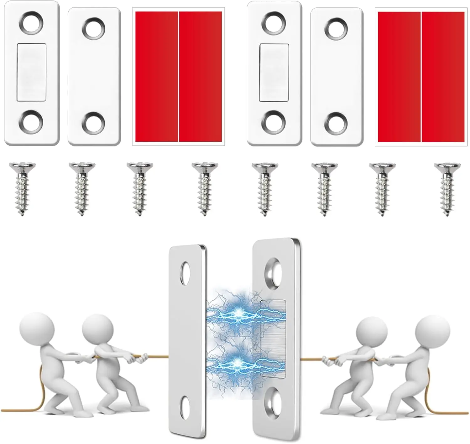 Slim Magnetic Door Catch and Latch for Secure Closures in Cabinets, Closets, Drawers, and Furniture