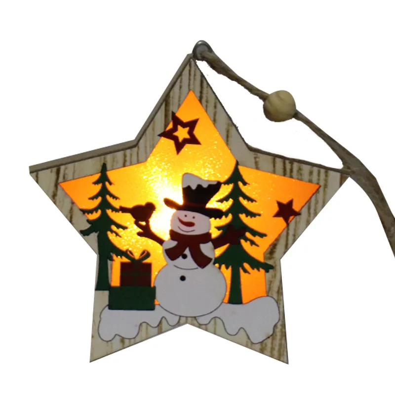 

Christmas decorations Christmas tree wooden luminous five-pointed star old snowman deer scene decoration pendant Christmas gift
