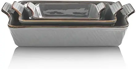 

Set, Ceramic Baking Dish, Rectangular Lasagna Pans for Cooking, Cake Dinner, Kitchen, 9 x 13 Inches, Texture Series 3-Piece (3 P