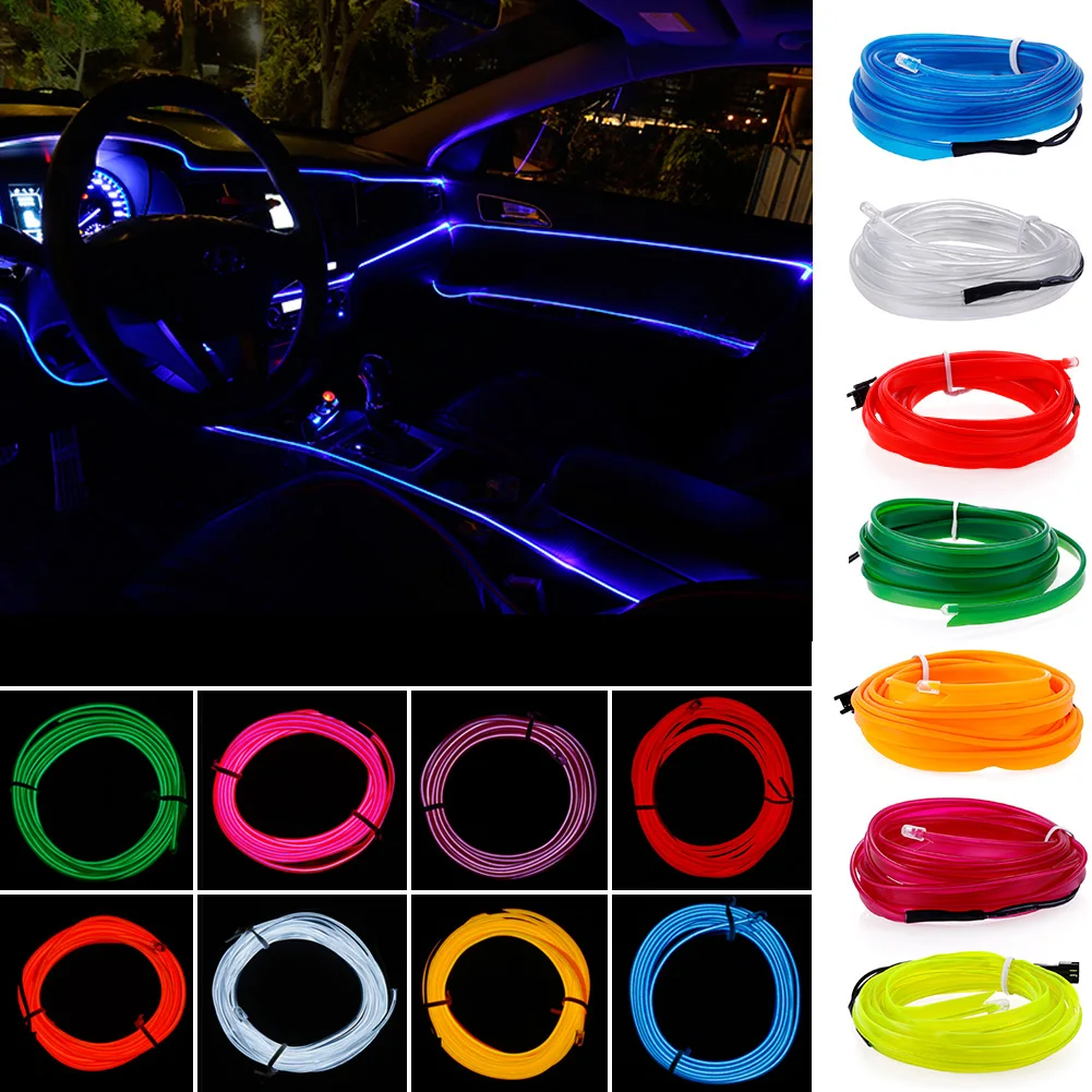 DC 12V Automobile Atmosphere Lamp Car Interior Lighting LED Strip Decoration Garland Wire Rope Tube Line Flexible Neon Light