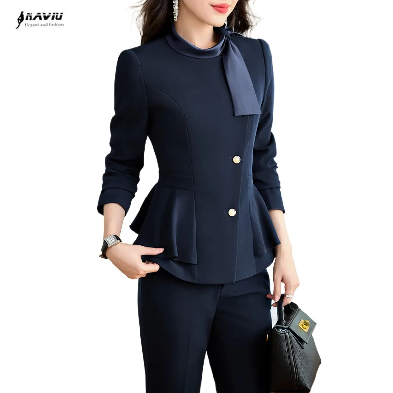 Pantalón Azul Marino Traje Chaqueta Azul Mujer Chaqueta Formal