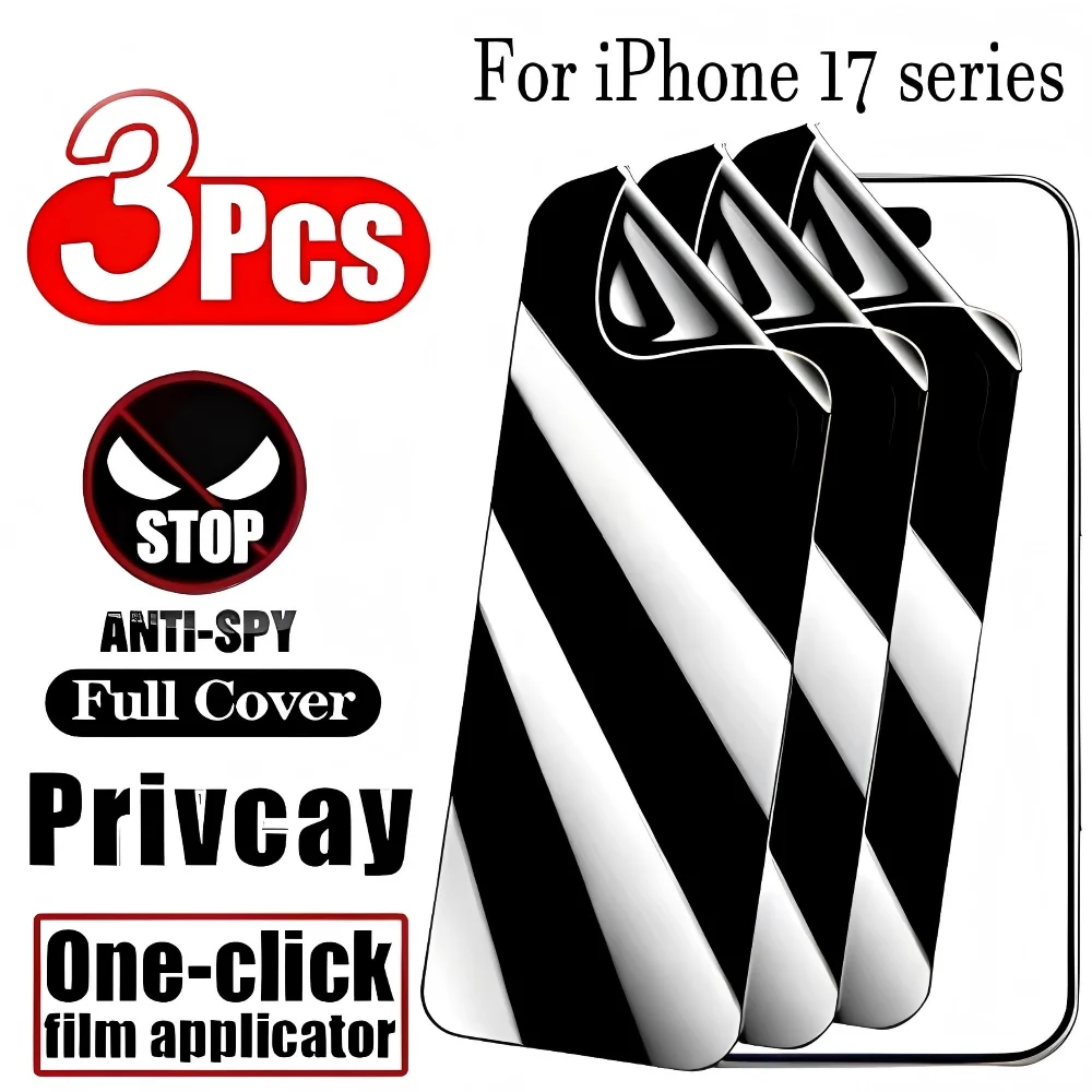Lot de 3 films hydrogel de protection de la vie privée pour iPhone 17, 15, 12, 13, 14 Pro Max Plus, 16e, 17e Air – Protection d'écran anti-espion à couverture intégrale