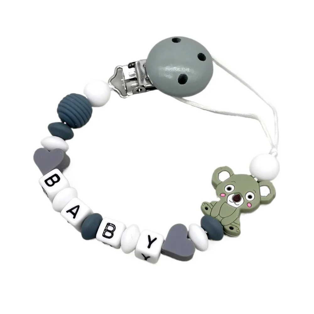 Multicolor Koala Baby Pacifier Clip, Wooden & Silicone Beads, BPA-Free Infant Pacifier Leash for Newborn