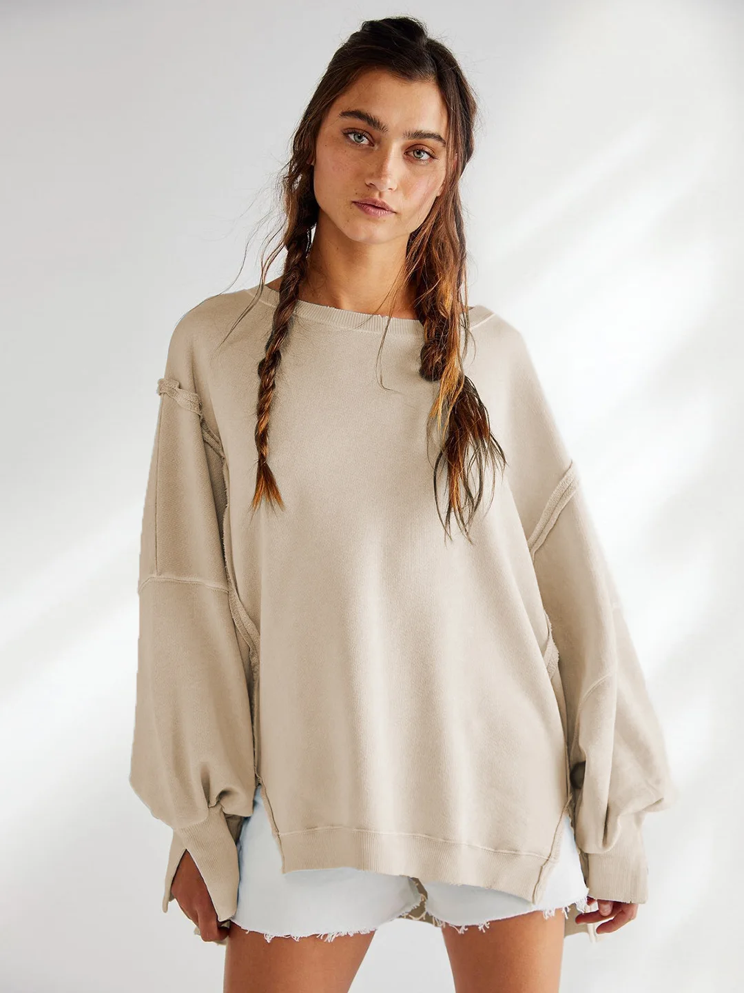 Crewneck sweatshirts sports base T-shirts knits long-sleeved tops and wear them outside hoodies women