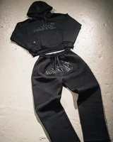 Letters Rhinestone Sequin Hoodie Sweatpants Two Piece Set Y2K Sportswear Mens Letters Embroidered Sweatshirt Casual Pants Set 1