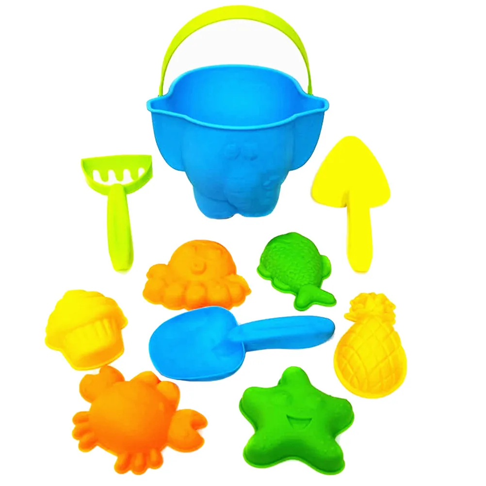 10Pcs 해변 Playset 어린이를위한 크리 에이 티브 휴대용 삽 버킷 준설 세트 소녀 소년 어린이 재미있는 야외 활동