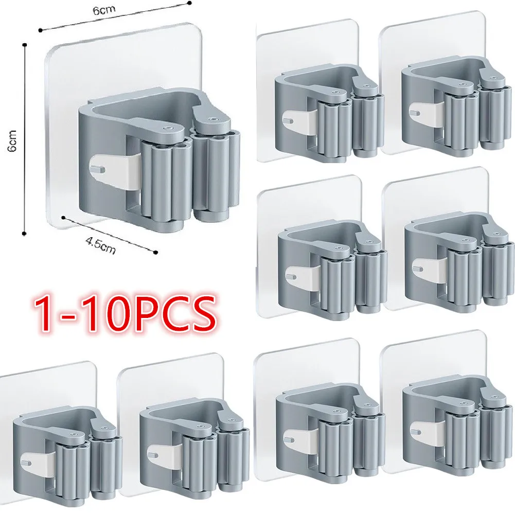 Mop Holder Self-adhesive Broom Stand Wall Mounted Mop Support Sweeping Brush Hook Storage Organizer Bathroom Kitchen Accessories mop & broom holder