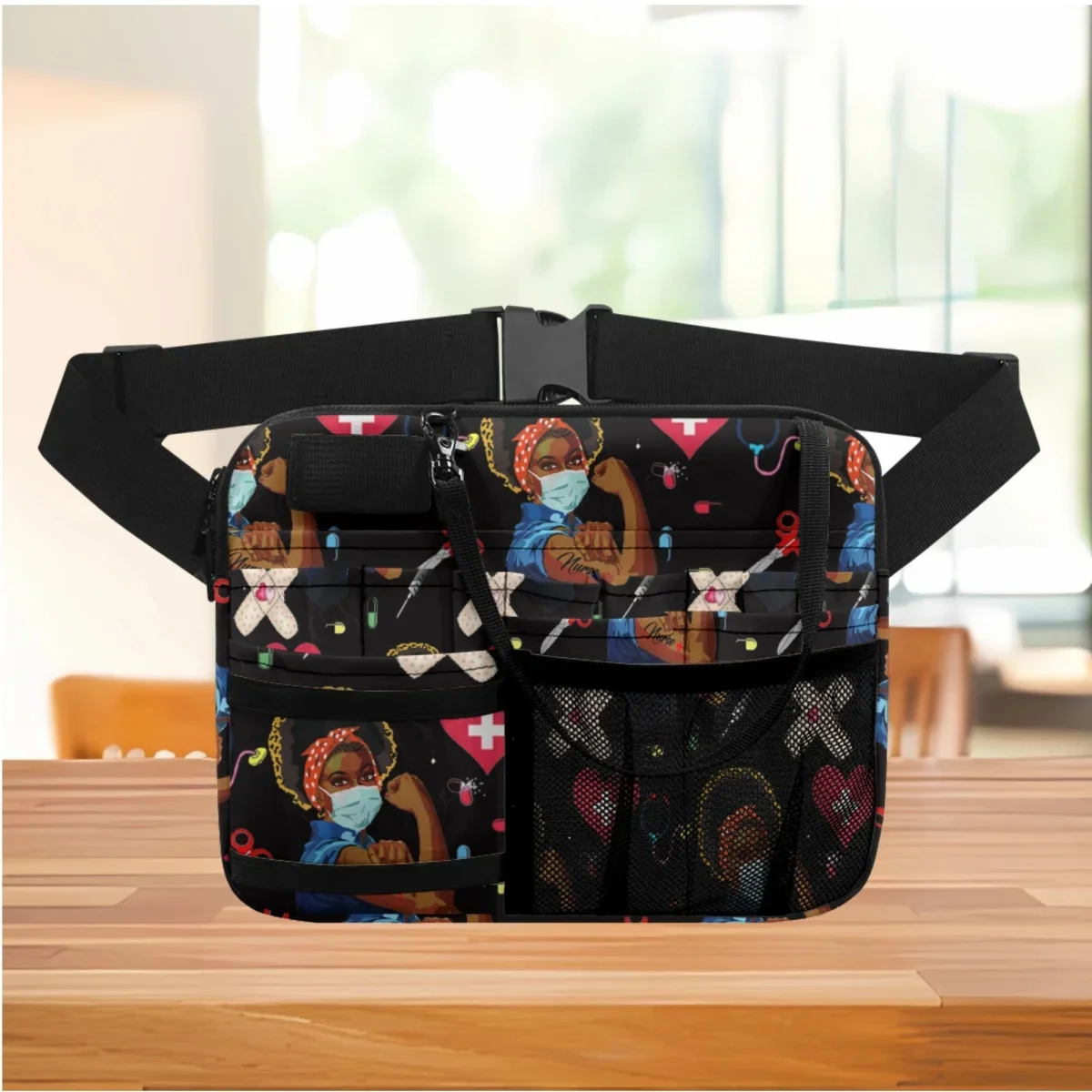 Black Women Nursing Organizer Belt Bags  Medical Pack Multi Compartment Pocket Hip Bags for Stethoscopes Bandage Scissors Gift
