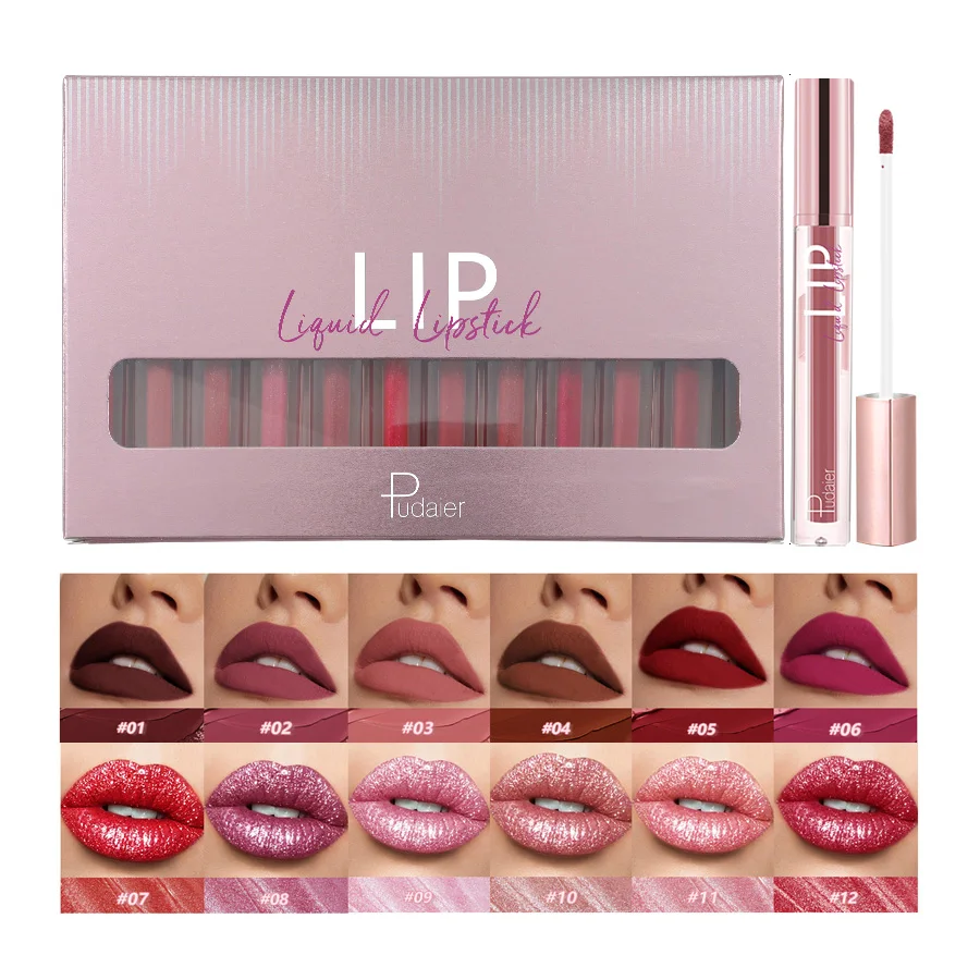 

Liquid Lipstick Set Matte Lip Gloss Mix Color Velvet Waterproof Matt Lip Stick Makeup Long Lasting Kiss-Proof Beauty Cosmetics