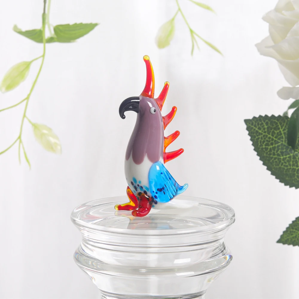 Handmade Mini Blown Multicolor Glass Parrot Figurine Collectible Paperweight Crystal Animal Statue Ornament Decorative Gift
