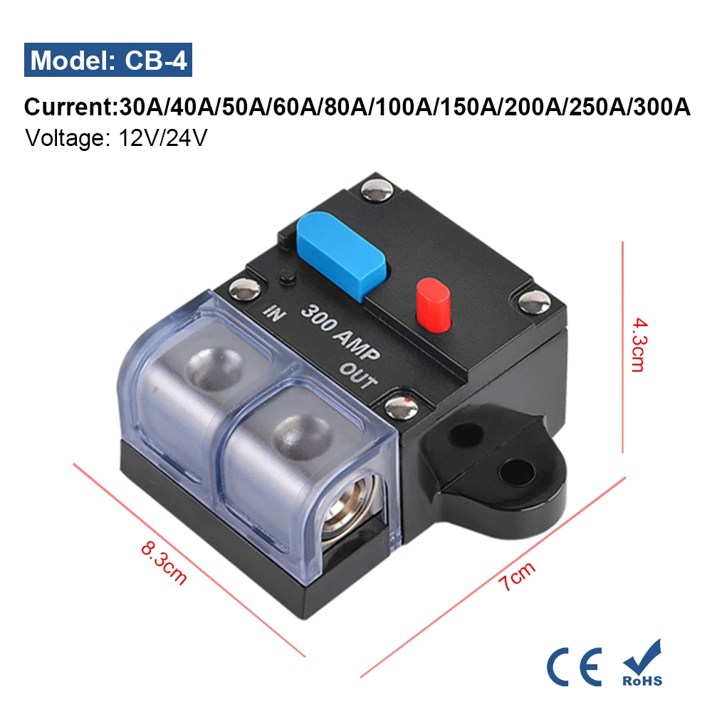 Interruttore Ripristino Automatico 250A 12V-24V – Portafusibili Con Pulsante Per Auto, Barca, Camper, Audio - 5