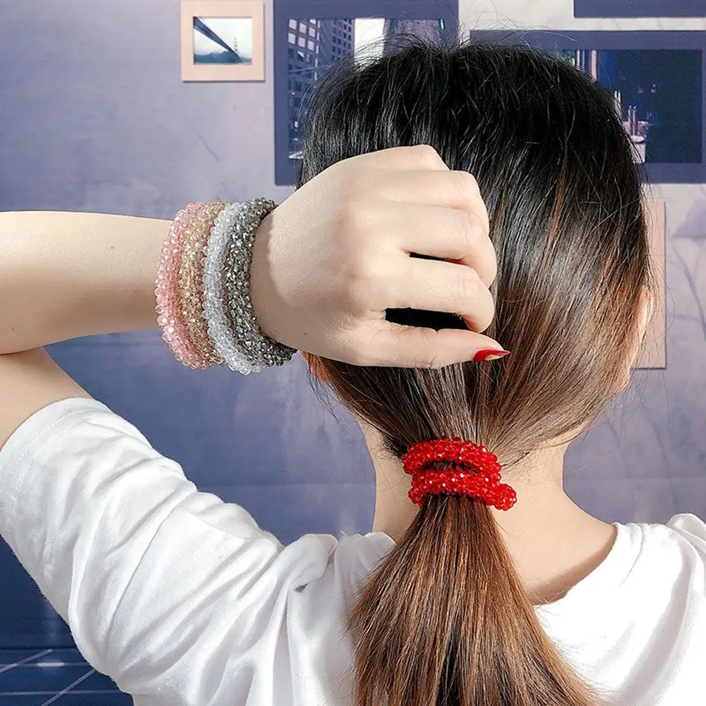 

Korean Fashion Crystal Beads Hair Rope Women Hair Accessories Ponytail Holder Scrunchies Beaded Elastic Hair Bands