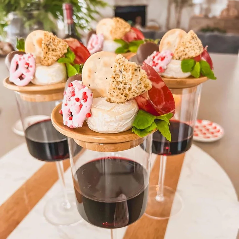 4Pcs/6Pcs Wine Glass Charcuterie Topper Wooden Cheese Board Set Wine Glass Coasters Board Toppers For Cheese Crackers