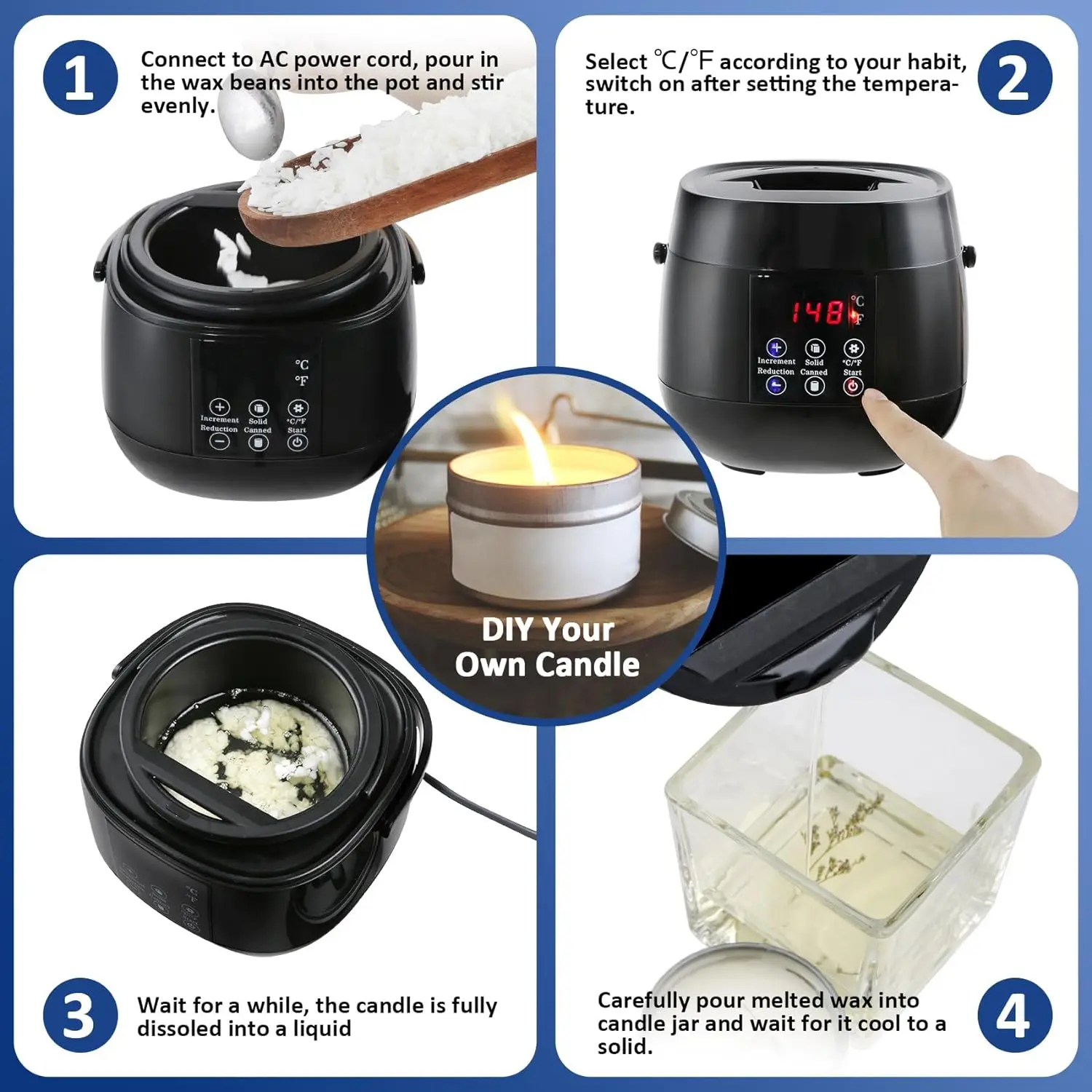 Candle Making Wax Melting Pot Electric Non-Stick Candle Wax Melter for Making LED Temperature Display for Adults Beginner