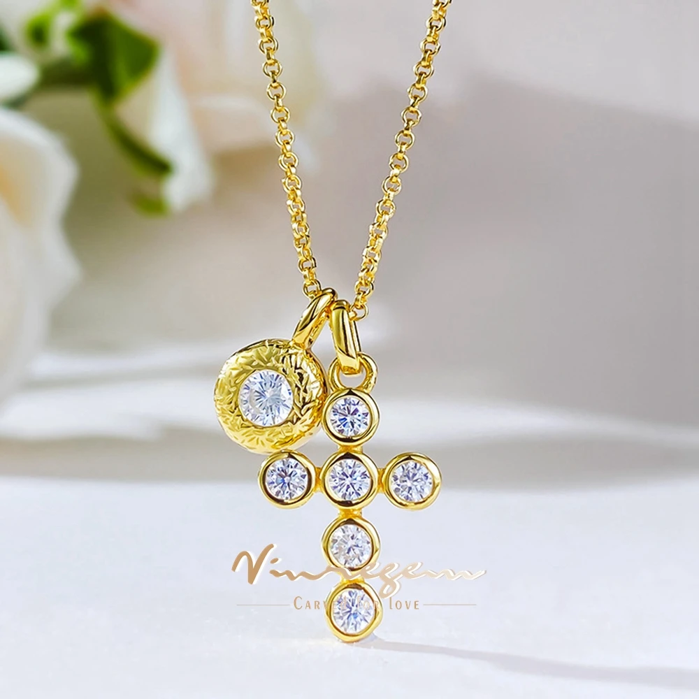 

Vinregem Lab Created Sapphire Gemstone Personality Cross Pendant Necklaces 18K Gold Plated 925 Sterling Silver Fine Jewelry Gift