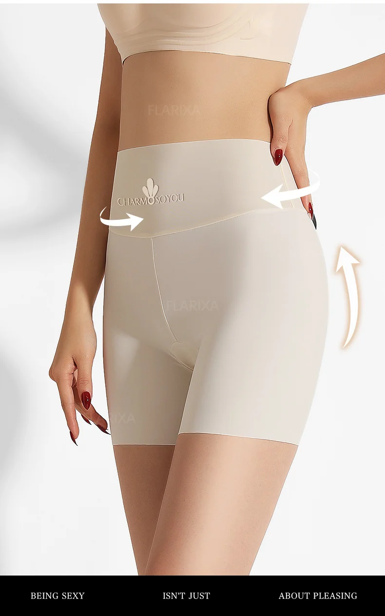 Flarixa Ice Silk Safety Short Panties Women High Waist Underpants Slimming Boxers Underwear Under Skirt Stretch Protective Pants