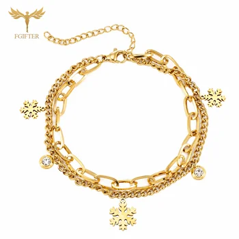 Golden Stainless Steel Snowflake Bracelet for Woman Fashion Jewelry 19cm Chain 3cm Extend Line Christmas Party Gifts Anniversary