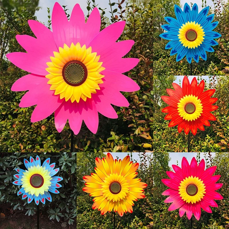 Sunflower Wind Spinner Rotating Standing Lawn Flower Pinwheel Outdoor Party Garden Yard Decor Kids Toys