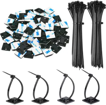 100pcs Self-Locked NYLON CABLE Tie + ไนลอนพลาสติก 3M Self กาวลวดซิปคงที่ผู้ถือที่นั่งสาย Tie Mount ฐาน 1