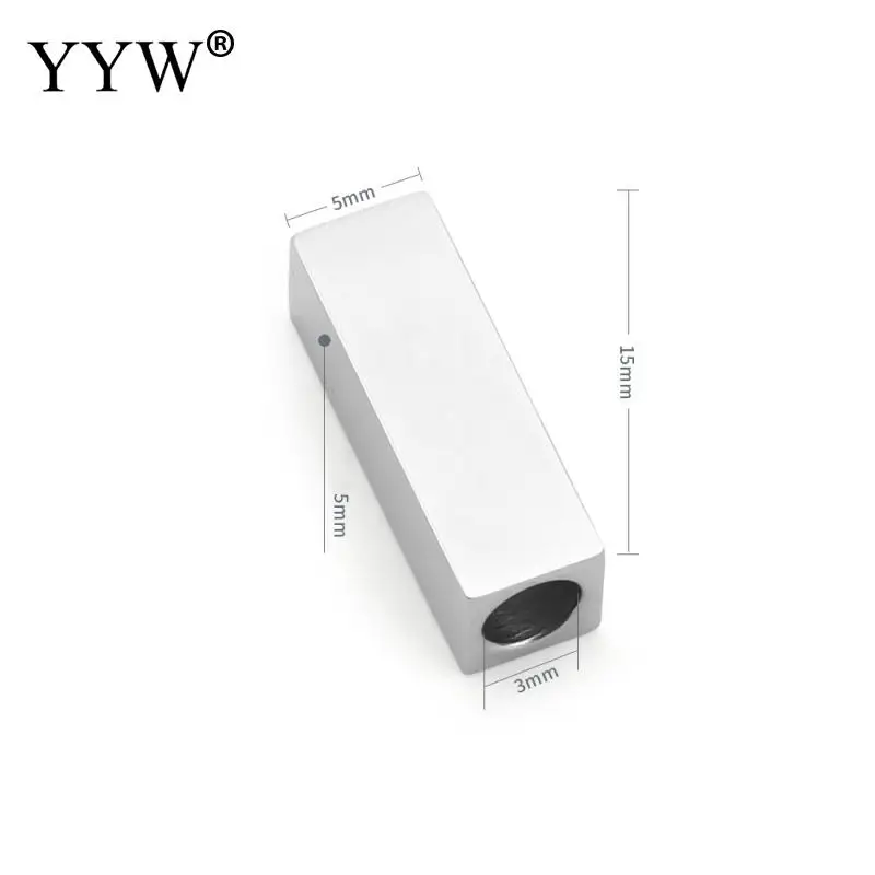 10Pcs Stainless Steel Slider Rectangular Tube Beads Slide Charms For Leather Cord Beacelets Necklace Jewelry Making Accessories