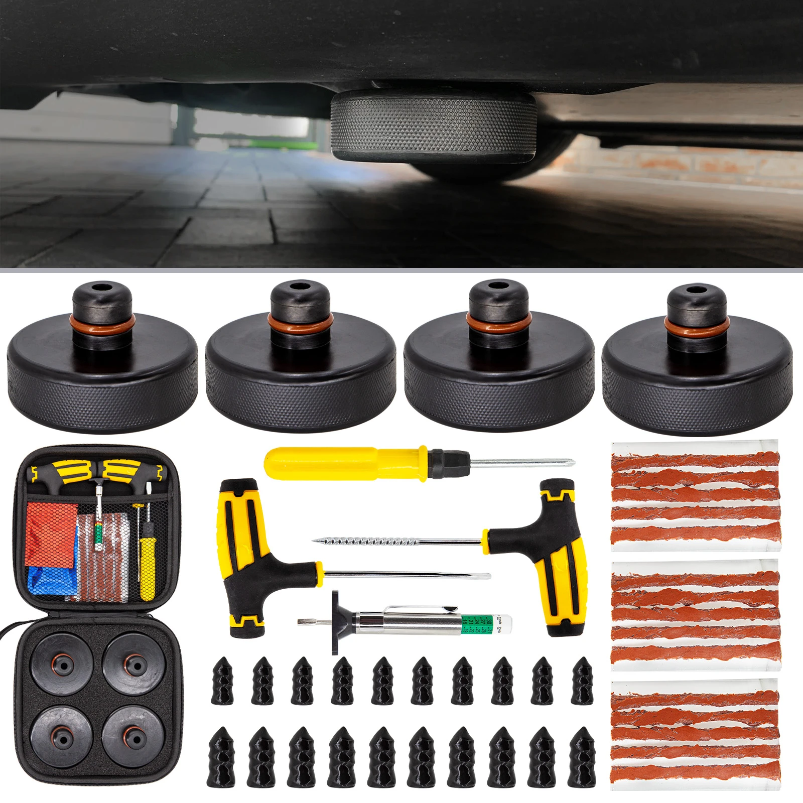 4Pcs Rubber Floor Lifting Jack Pad Adapter Pucks Tool Chassis For Tesla