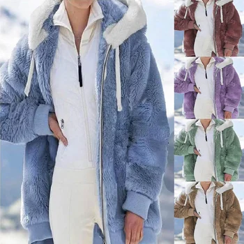 Giacca da donna con cappuccio con cerniera in peluche allentata autunno e inverno di nuovo stile 1
