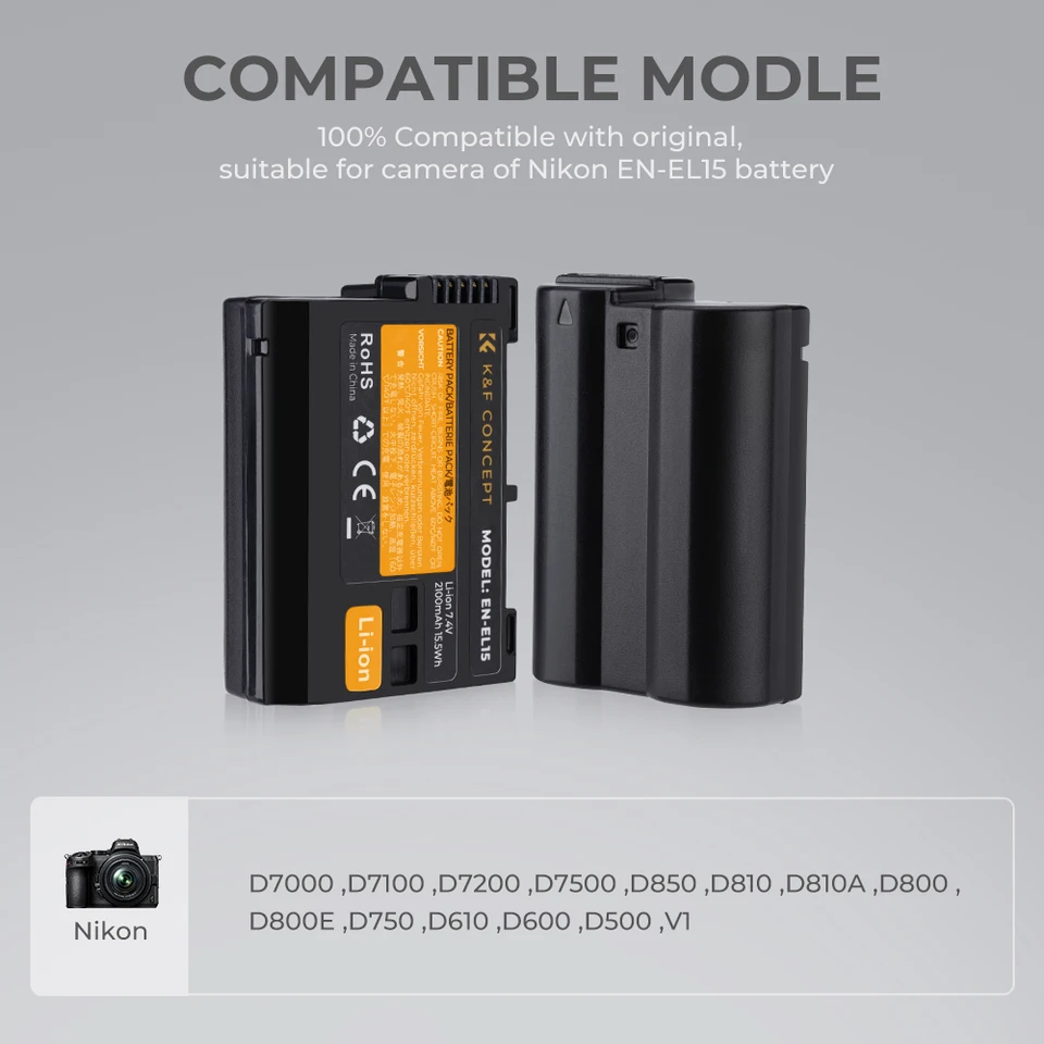 EN-EL15 - Set di 2 batterie e caricabatterie per Nikon