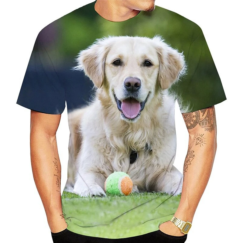 Cute Golden Retriever Pattern T-shirts Summer Fashion Short Sleeve