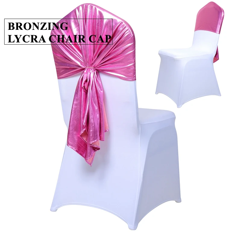 

Pink Color Mettalic Bronzing Spandex Chair Cap Cover Lycra Stretch Chair Covers Hood For Wedding Event Decoration