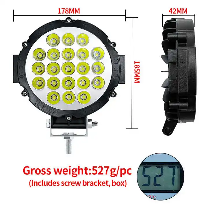 7inch Auto Work Light Flood Fog Led Light Round LED Offroad LED Bar Spot Lamp12V