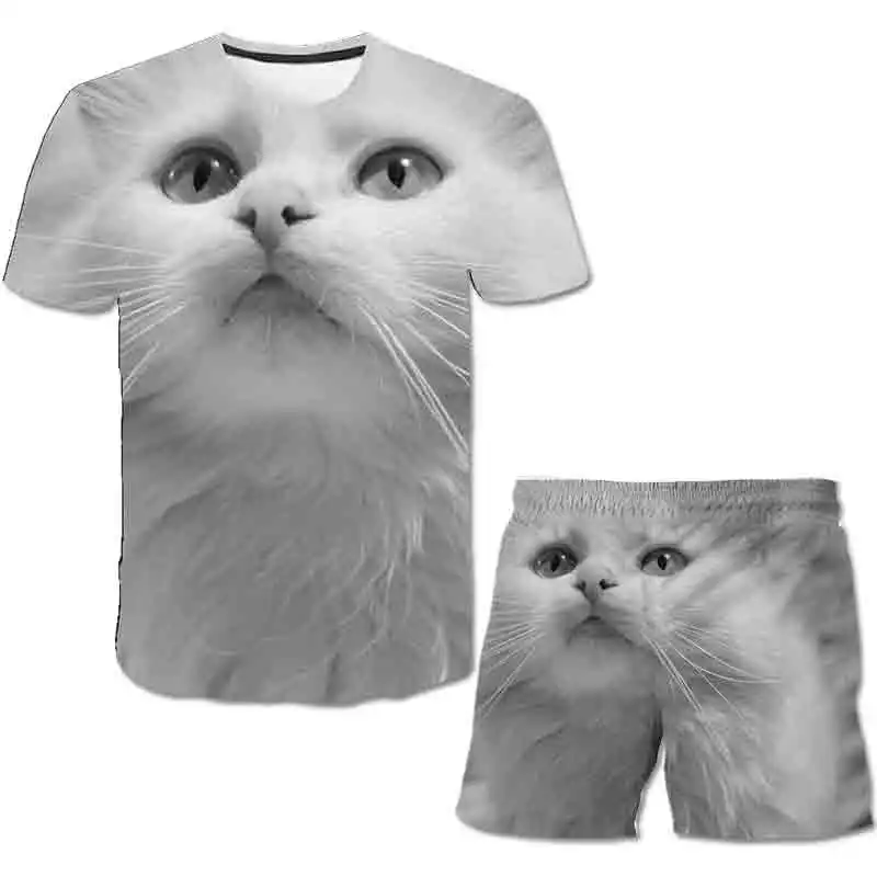 

2023 Summer Cat Boys And Girls Clothing Sets Children Cartoon Cute T Shirts Shorts 2pcs/Suits 3D Printing Casual Costume Outfits