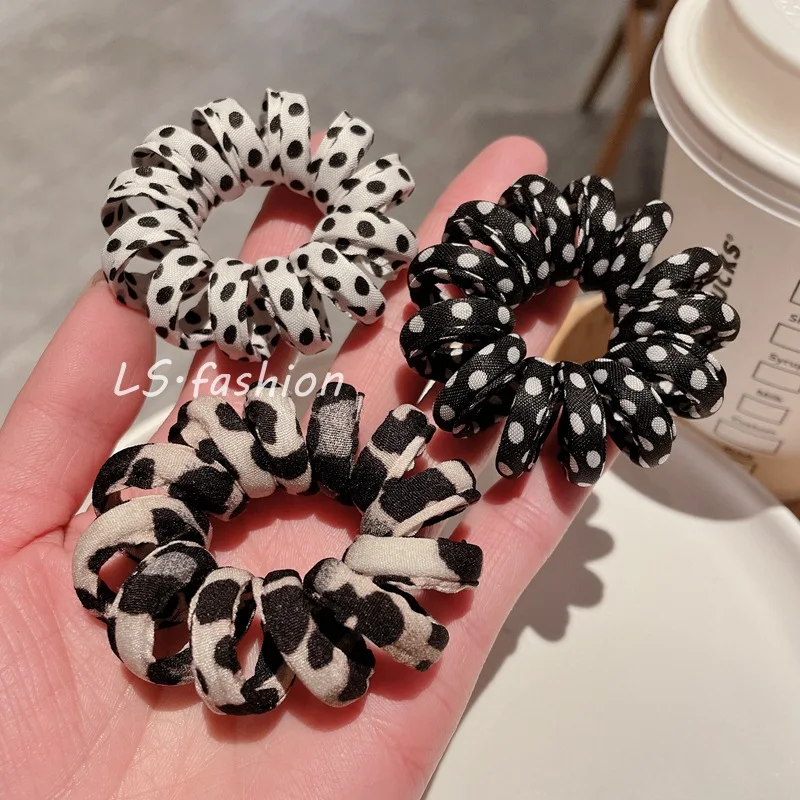 Simple Black and White Polka Dot Printed Fabric Winding Hair Ring for Women Cute Head Rope Girl Hair Accessoires Jewelry Gift necklace bracelet ring for counter gold green set jewelry display jewelry earring holder ornament display stand green microfiber