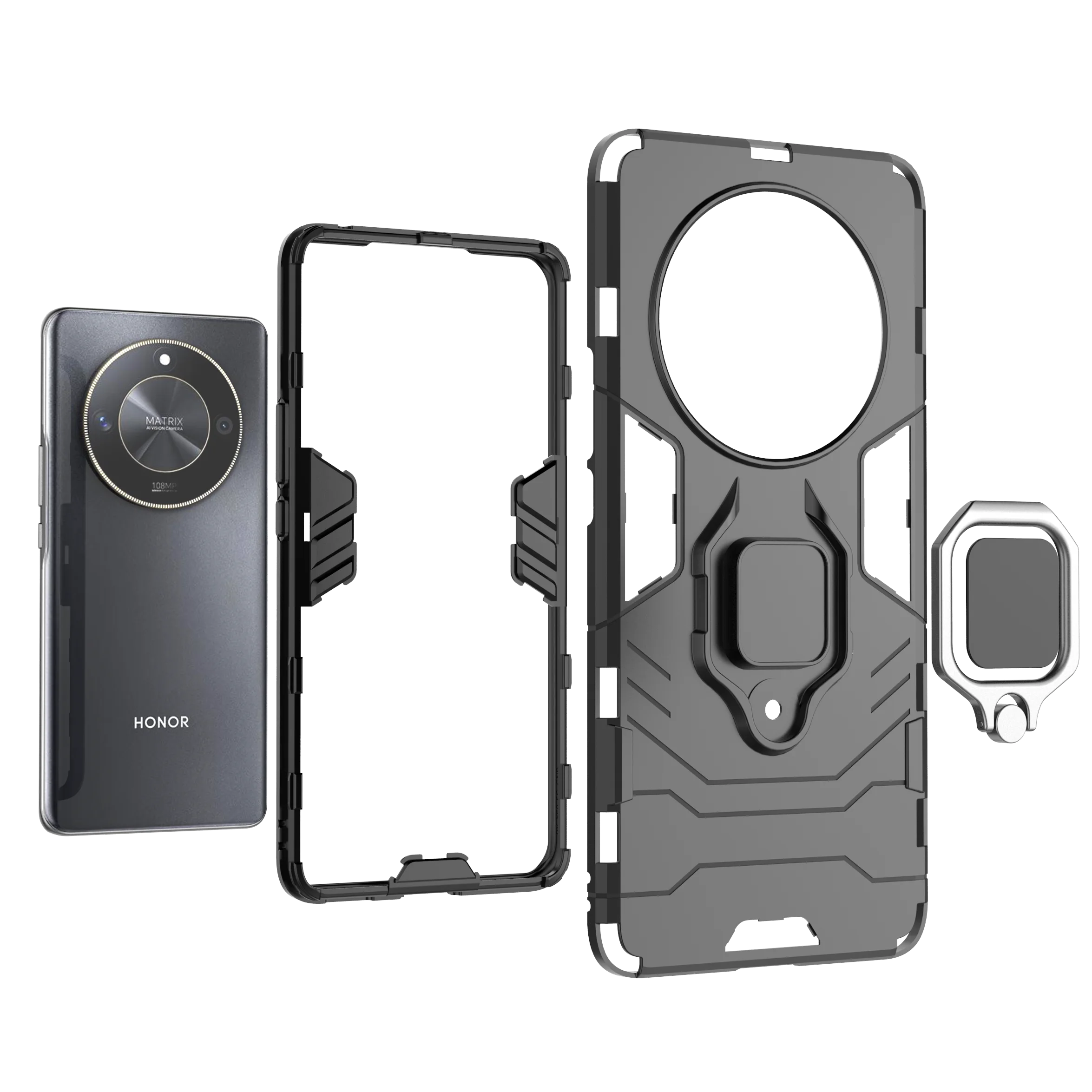 Durable Armor Shockproof Case with Metal Ring Stand and Bumper Protection