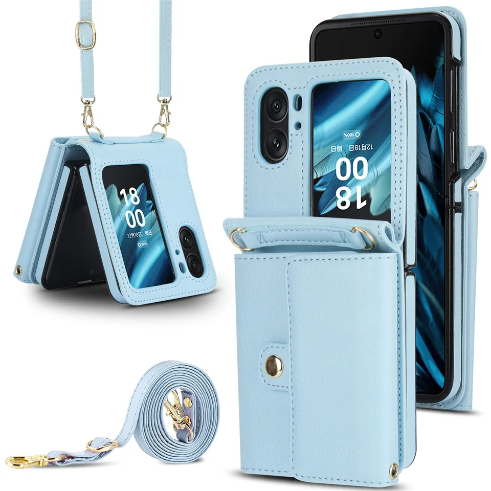 Crossbody Cards Solt Wallet Bag Leather Case For OPPO Find N3 Flip N2flip 5G Pocket Purse Lanyard Strap Cover