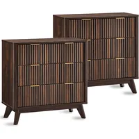32" Tall Fluted Nightstand Set of 2, Modern Side Table, 3 Drawers End Table w/Storage, Bedside for Bedroom, Nightstands 1