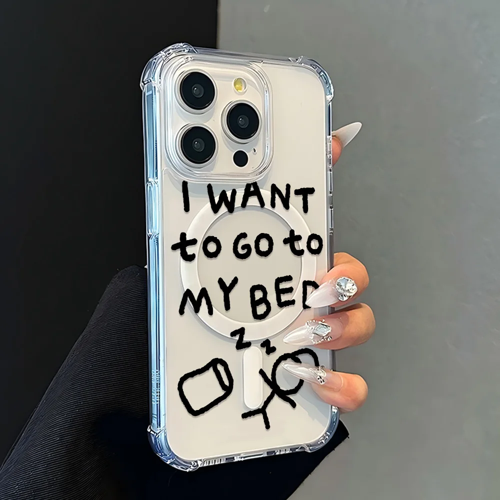 Magnetic Funny Korean Slogan Ins Phone Case - Clear Anti-Fall Cover