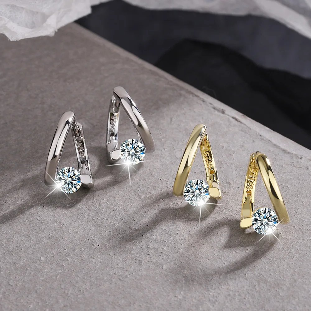 925 Sterling Silver Gold Crystals Simple Earrings Silver Earrings Womens Earrings For Women Fashion Wedding Luxury Designer Jewelry Chshine
